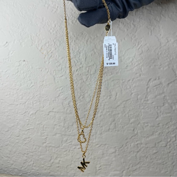 NWT✅ Authentic MICHAEL KORS Gold MK Logo & Heart Multi Strand Layered Necklace - Picture 6 of 8